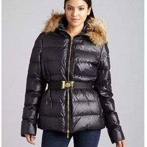 MONCLER Black Fur Trim Angers Puffer Coat